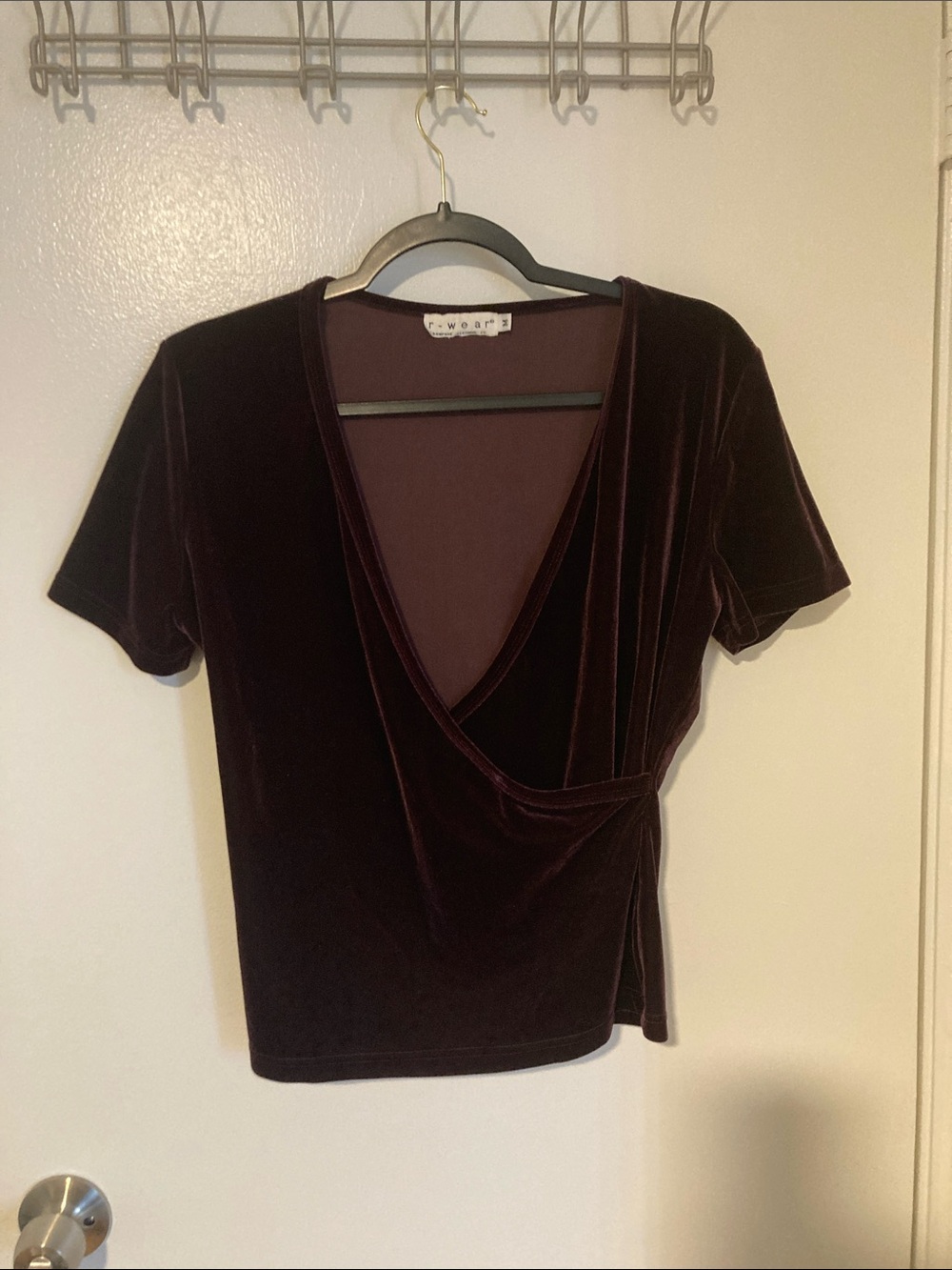 Velvet Wrap-Style Short Sleeve Top — 2
